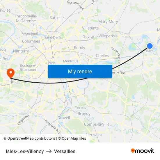 Isles-Les-Villenoy to Versailles map