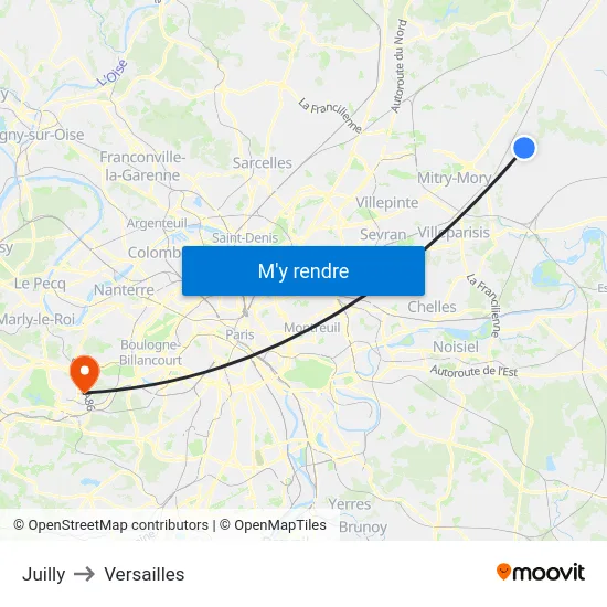 Juilly to Versailles map