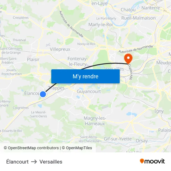 Élancourt to Versailles map