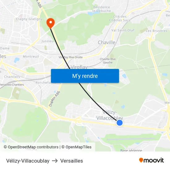 Vélizy-Villacoublay to Versailles map