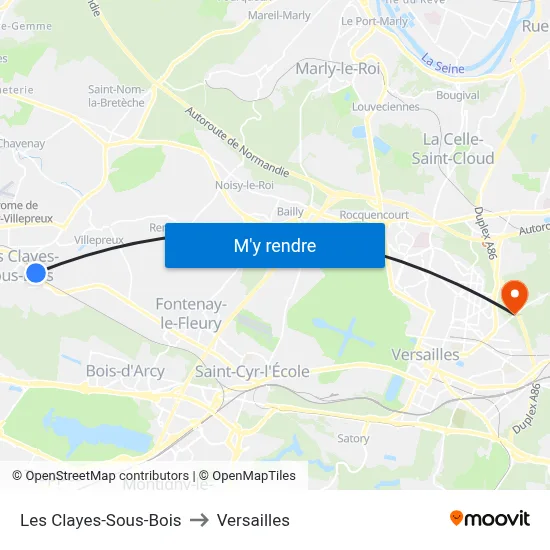 Les Clayes-Sous-Bois to Versailles map