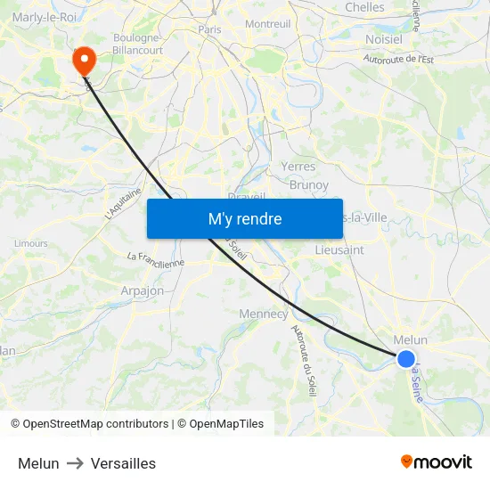 Melun to Versailles map