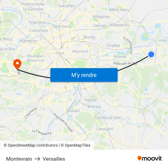 Montevrain to Versailles map