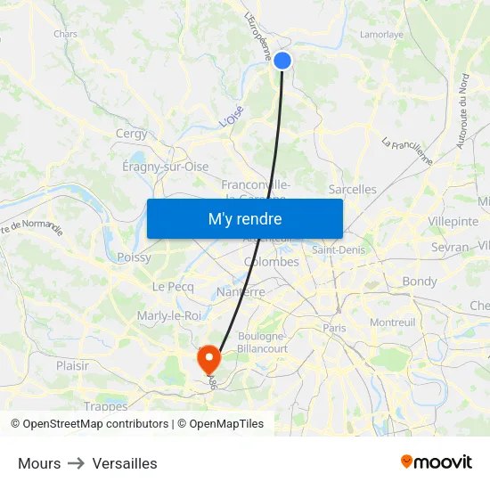 Mours to Versailles map