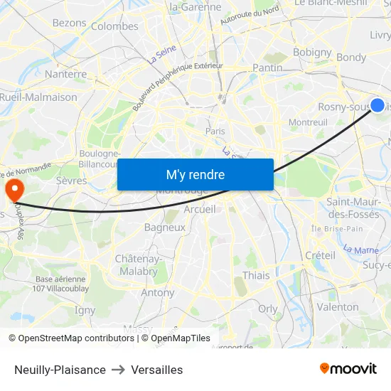 Neuilly-Plaisance to Versailles map