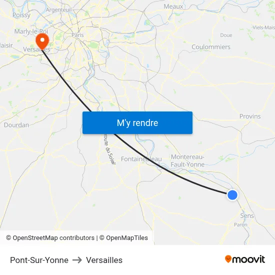 Pont-Sur-Yonne to Versailles map