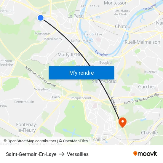 Saint-Germain-En-Laye to Versailles map