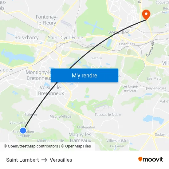 Saint-Lambert to Versailles map