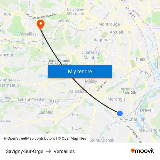 Savigny-Sur-Orge to Versailles map
