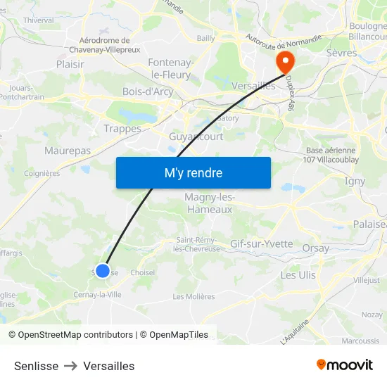 Senlisse to Versailles map