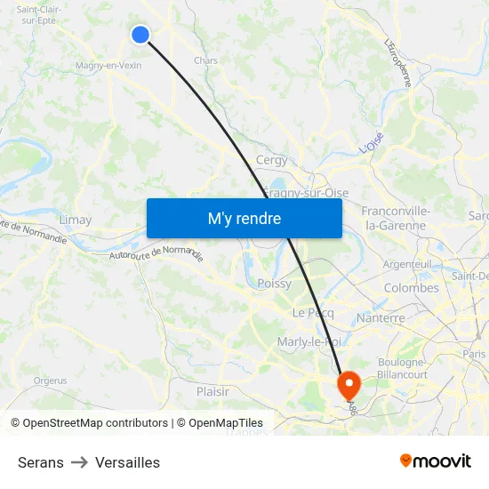 Serans to Versailles map