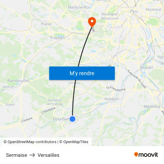 Sermaise to Versailles map
