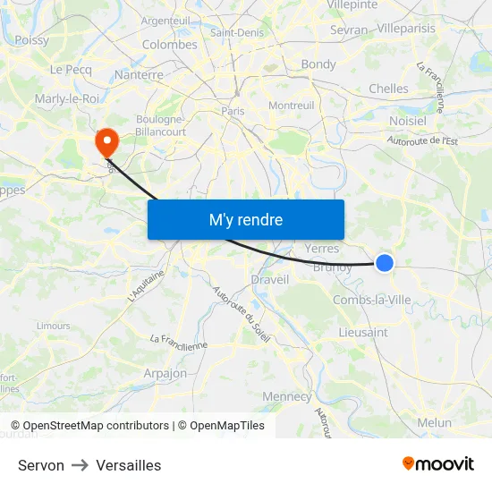 Servon to Versailles map
