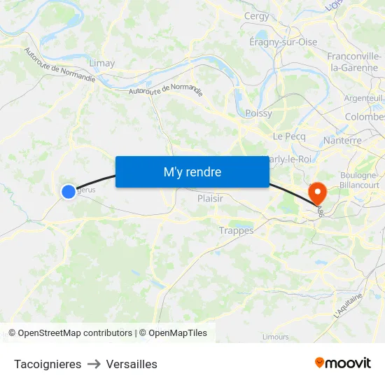 Tacoignieres to Versailles map