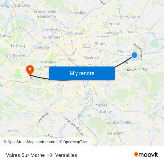 Vaires-Sur-Marne to Versailles map
