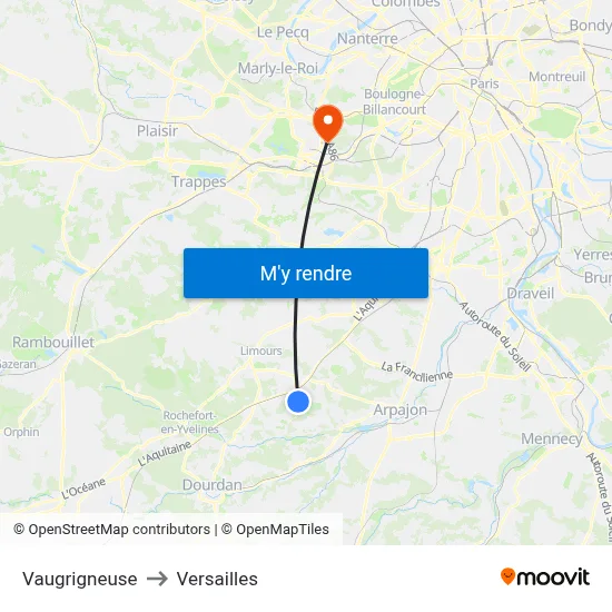 Vaugrigneuse to Versailles map