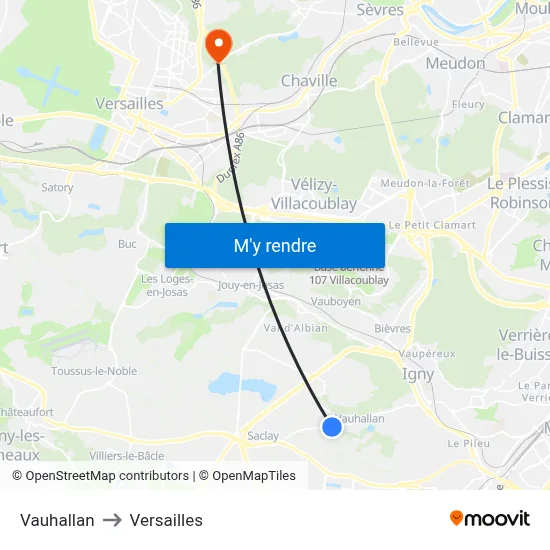 Vauhallan to Versailles map