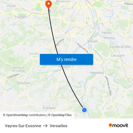 Vayres-Sur-Essonne to Versailles map