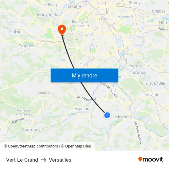 Vert-Le-Grand to Versailles map