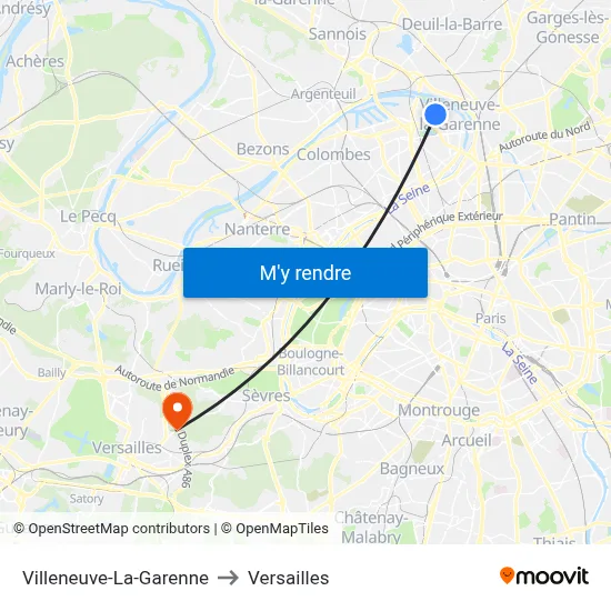 Villeneuve-La-Garenne to Versailles map