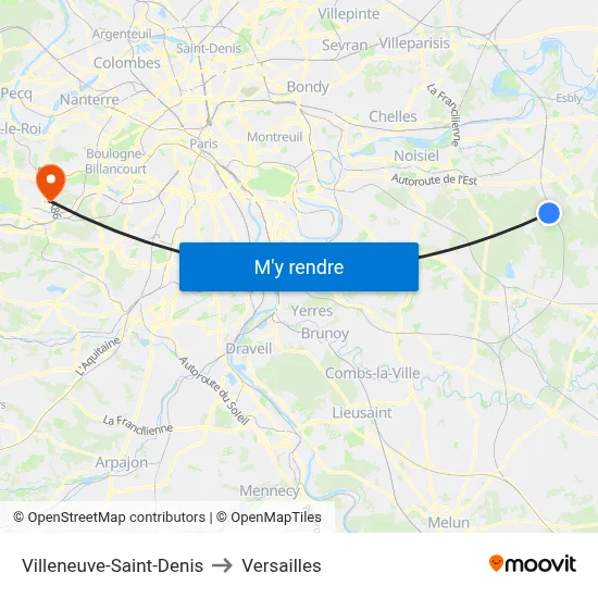 Villeneuve-Saint-Denis to Versailles map