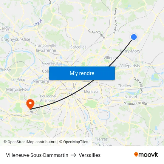 Villeneuve-Sous-Dammartin to Versailles map