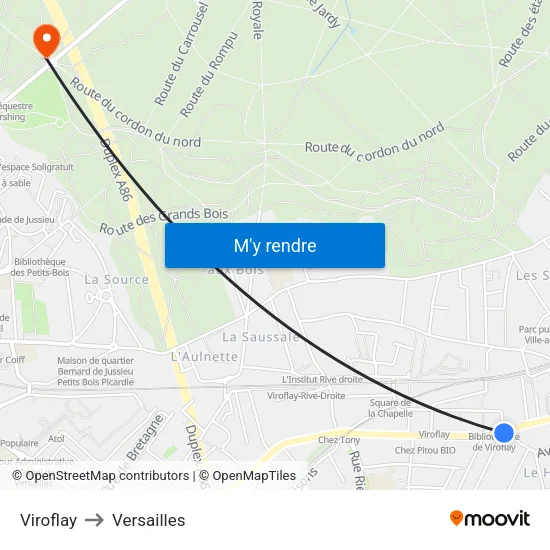 Viroflay to Versailles map