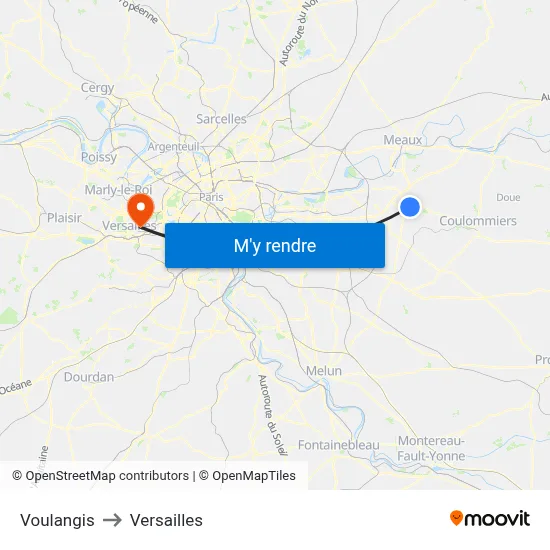 Voulangis to Versailles map