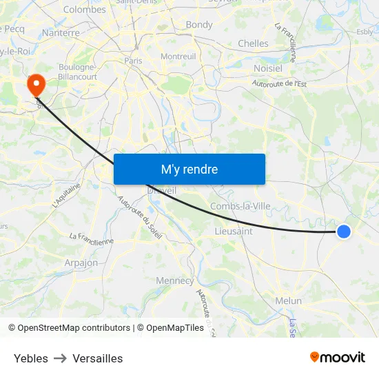 Yebles to Versailles map