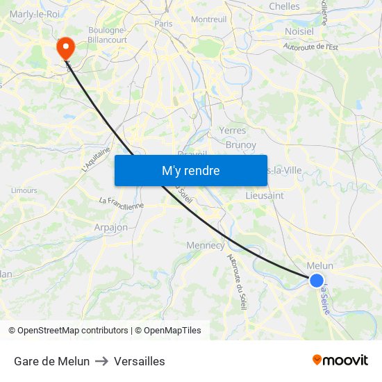 Gare de Melun to Versailles map