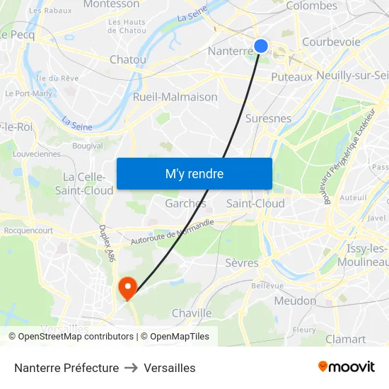 Nanterre Préfecture to Versailles map