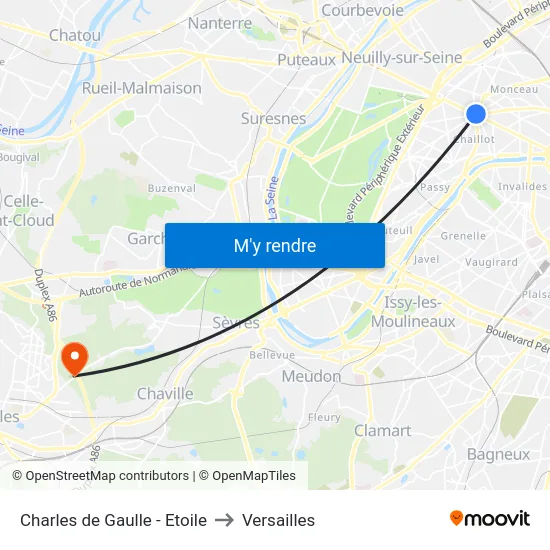 Charles de Gaulle - Etoile to Versailles map