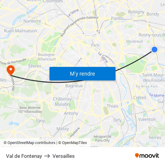 Val de Fontenay to Versailles map