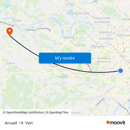 Arcueil to Vert map