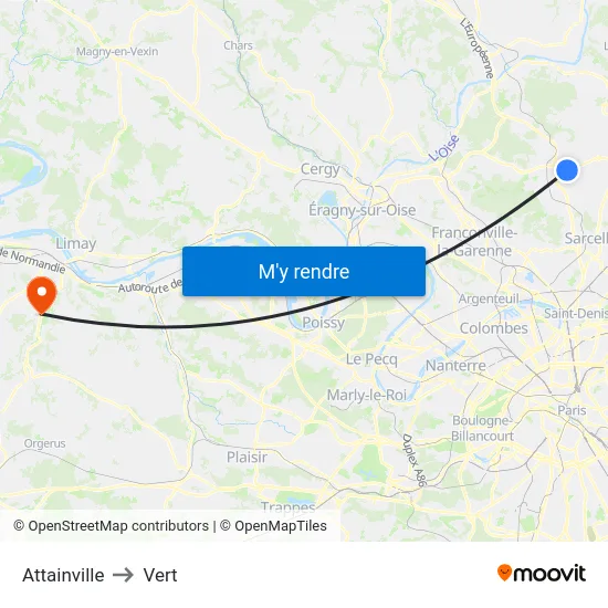 Attainville to Vert map