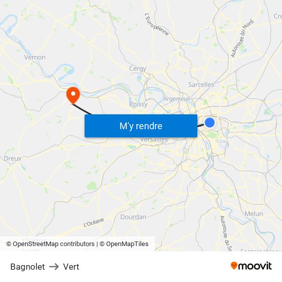 Bagnolet to Vert map
