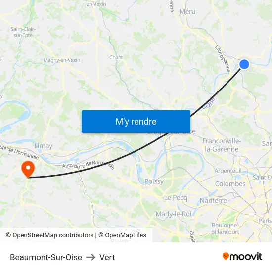 Beaumont-Sur-Oise to Vert map