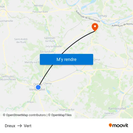 Dreux to Vert map