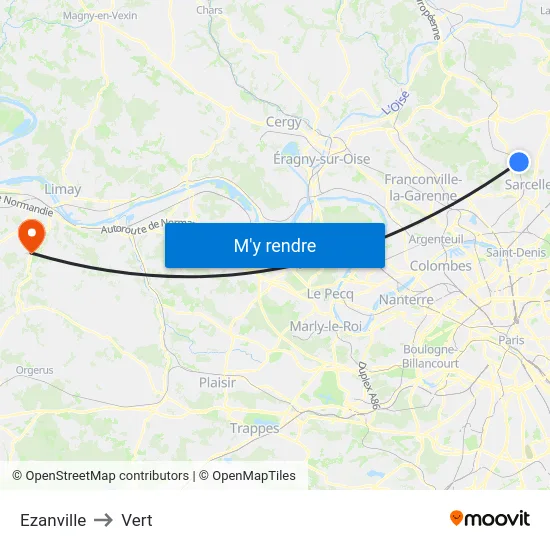 Ezanville to Vert map