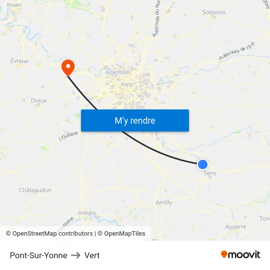 Pont-Sur-Yonne to Vert map