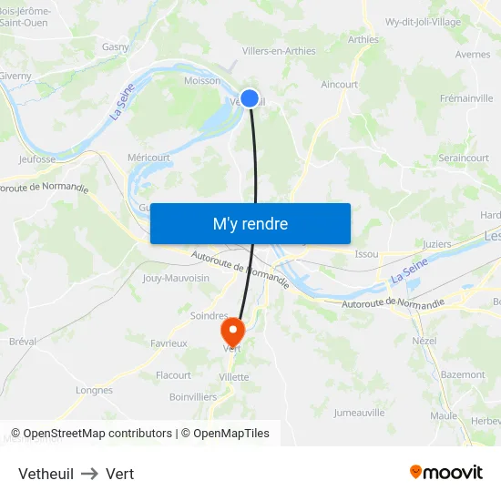 Vetheuil to Vert map