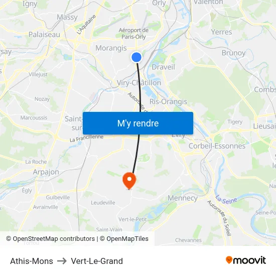 Athis-Mons to Vert-Le-Grand map