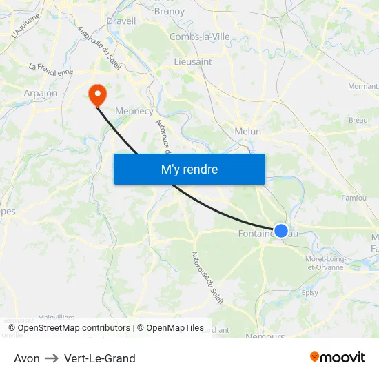 Avon to Vert-Le-Grand map