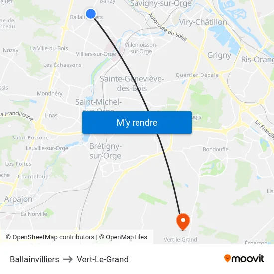 Ballainvilliers to Vert-Le-Grand map