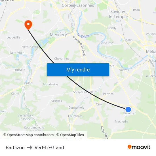 Barbizon to Vert-Le-Grand map
