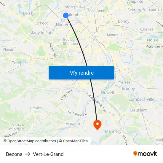 Bezons to Vert-Le-Grand map