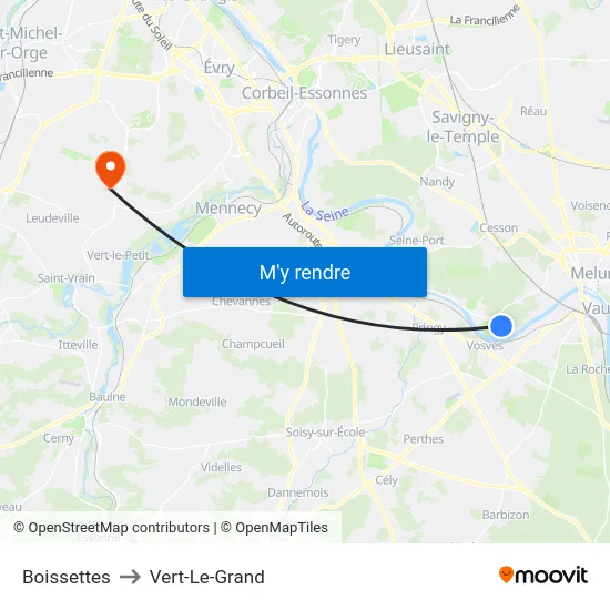 Boissettes to Vert-Le-Grand map
