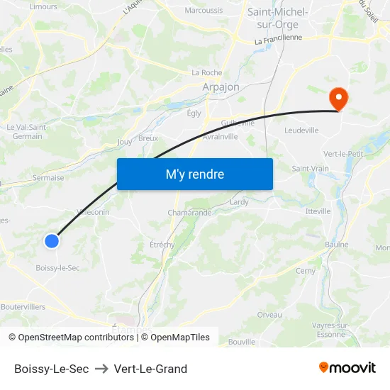 Boissy-Le-Sec to Vert-Le-Grand map