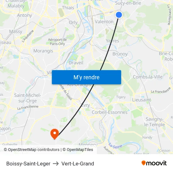 Boissy-Saint-Leger to Vert-Le-Grand map