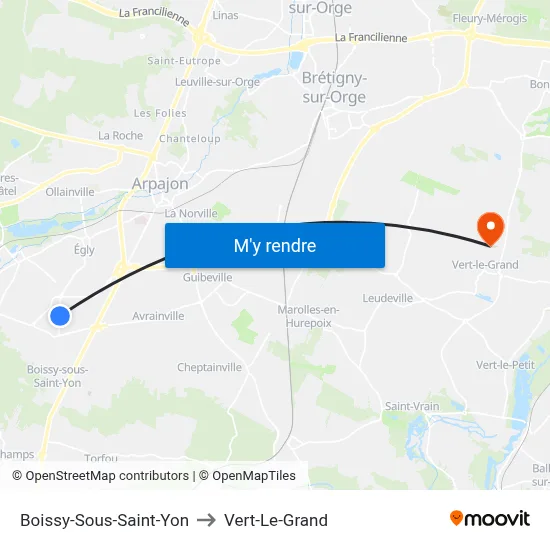 Boissy-Sous-Saint-Yon to Vert-Le-Grand map